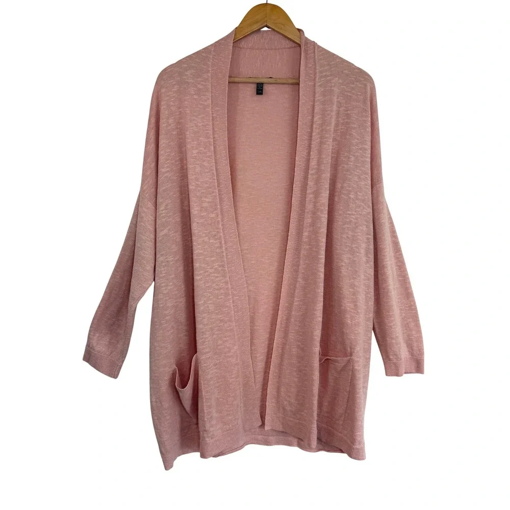Eileen Fisher Cardigan XL Pink Organic Linen Open Front Minimalist Lagenlook